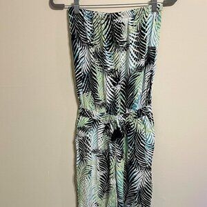 Blue Island Palm Print Strapless Jumpsuit Size S